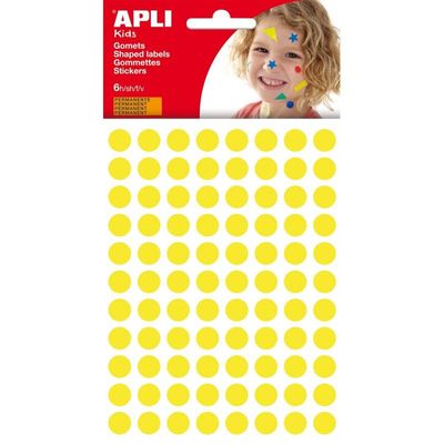 8410782132325-APLI kids - Round permanent educational stickers - 10.5 mm, 6 sheets - jaune--0