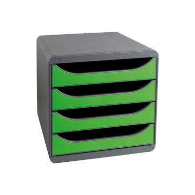 9002493421530-Exacompta BigBox - Module de classement 4 tiroirs - gris/vert pomme-Angle gauche-1