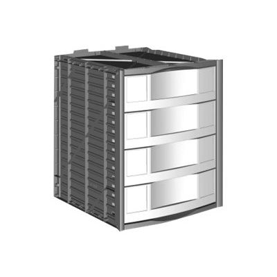 3219099811603-Module 4 tiroirs pour armoire à rideaux - hauteur 100 mm - gris-Angle gauche-0