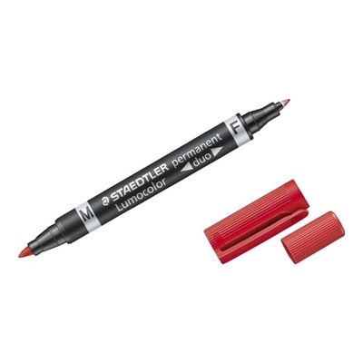 4007817186305-STAEDTLER Lumocolor duo - marqueur biseau double pointe - permanent - rouge - 1.5- 4 mm / 0.6 mm-Avant-1