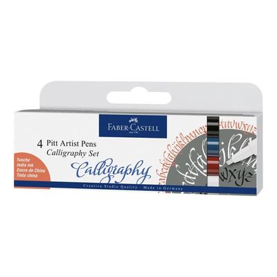 4005401675044-Faber-Castell Calligraphy Set - Pack de 4 marqueurs - permanent - blanc, sanguine, noir, indanthrene blu-P_612634_2-0
