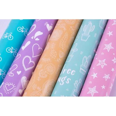 8410782186304-APLI kids Nordik Fun - Emballage cadeau - 70 cm x 2 m - 60 g/m² - turquoise bike, lilac hearts, aquamarine green, mustard flowers, pink sta-P_667315_1-0