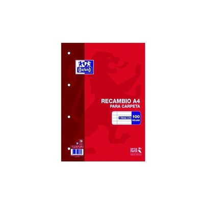 8412771059088-Oxford Classic - Recharge pour bloc-notes - A4 - A4 - 100 feuilles / 200 pages - blanc - réglé - 4 tr--0