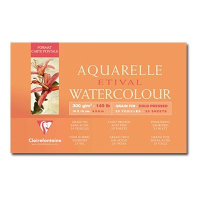 3329680964684-Clairefontaine Etival - Bloc de papier aquarelle - 25 feuilles 10 x 15 cm - 300 g/m²-Avant-0