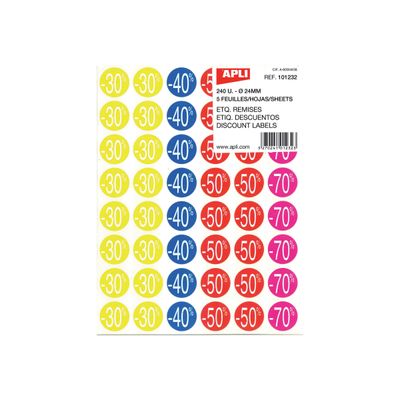 3270241012323-Apli Agipa - 240 Pastilles adhésives - étiquettes remise - couleurs assorties-P_79346806_1-0