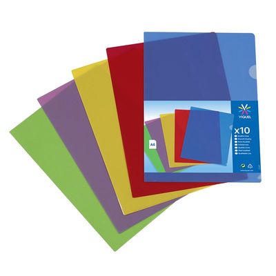 3135251387109-Viquel - 10 Pochettes coin - A4 - pour 25 feuilles - 13/100 - couleurs assorties-P_79356131_1-0