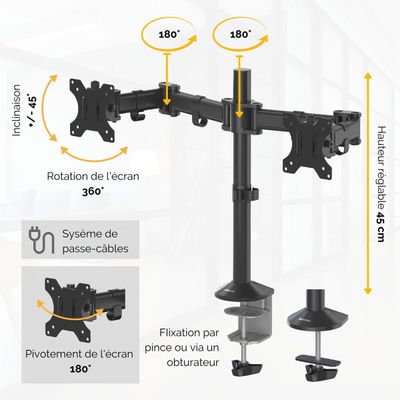 0043859748488-Fellowes Reflex - Bras porte-écran double jusqu'à 27" - réglable en hauteur et en profondeur - système de -P_79445438_3-2