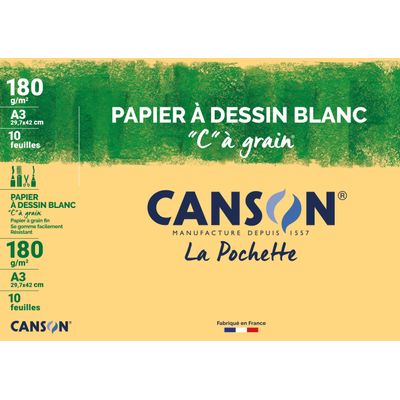 3148950271068-Canson C à grain - Pochette papier à dessin - 10 feuilles - A3 - 180 gr - blanc--0