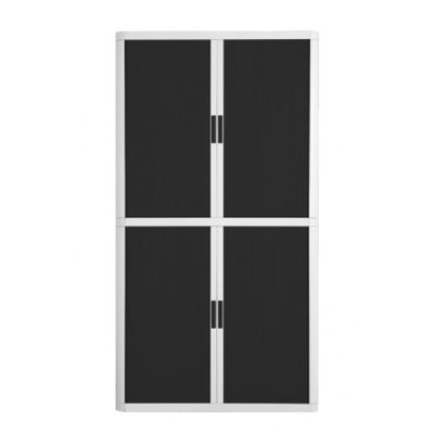 3660141930450-Armoire haute à rideaux EASY OFFICE - 110 x 204 x 41,5 cm - Corps blanc - Rideaux et poignée noir--0