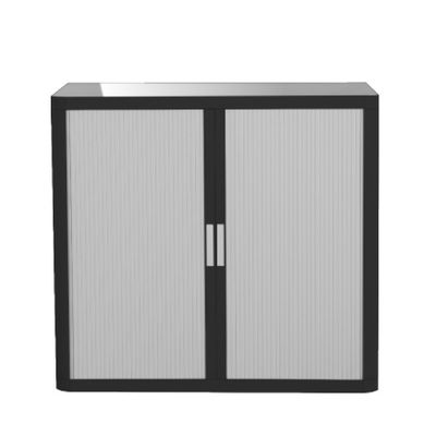 3660141933833-Armoire basse à rideaux EASY OFFICE - 110 x 104 x 41,5 cm - Corps noir - Rideaux et poignée gris--0