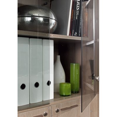 3483600874382-Armoire haute MAMBO - L80 x H187 x P46 - 2 portes vitrées, 2 portes pleines - Chêne Sonoma/noir--1