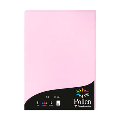 3329680042139-Pollen - 50 Feuilles papier couleur - A4 (21 x 29,7 cm) - 120 g/m² - rose dragée--0