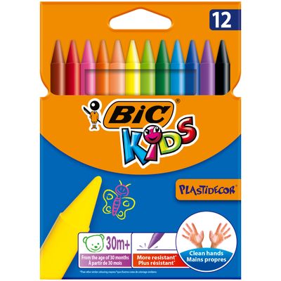 3270220000341-BIC Kids Plastidecor - 12 Craies de coloriage à la cire - couleurs vives--0