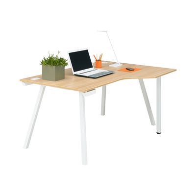 3483600495488-Bureau compact à droite SUNDAY - 160 cm - Pieds trapèze - Chêne--1