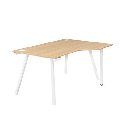 3483600495488-Bureau compact à droite SUNDAY - 160 cm - Pieds trapèze - Chêne--0