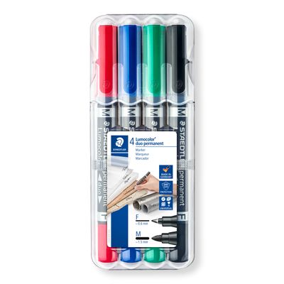 4007817348079-STAEDTLER Lumocolor duo - Pack de 4 marqueurs permanents - double pointe fine et moyenne - couleurs ass--0