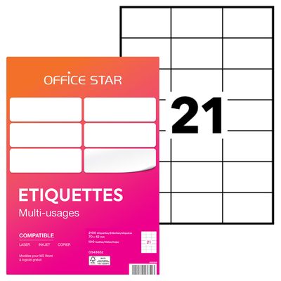 4004182436523-Office Star - 2100 Étiquettes multi-usages blanches - 70 x 42 mm - réf OS43652--0