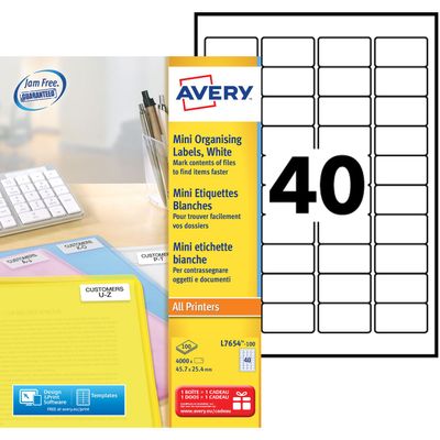 3266550066522-Avery - 4000 Mini Étiquettes multi-usages blanches - 45,7 x 25,4 mm - Impression laser - réf L7654-10--0