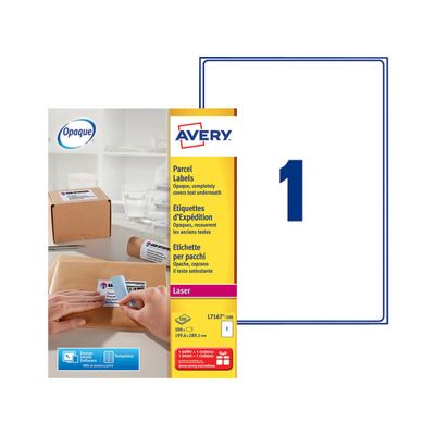 3266550260012-Avery - 100 Étiquettes adresse blanches - 99,6 x 289,1 mm - Impression laser - réf L7167-100--0