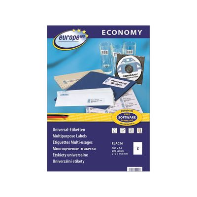 4260167150086-Europe100 - 200 Étiquettes multi-usages blanches - 210 x 148,5 mm - réf ELA026--0