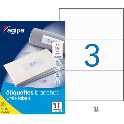3270241190199-Apli Agipa - 300 Étiquettes adhésives blanches multi-usages - 210 x 99 mm - coins droits - réf 11901--0