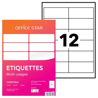 4004182436592-Office Star - 1200 Étiquettes multi-usages blanches - 97 x 42 mm - réf OS43659--0