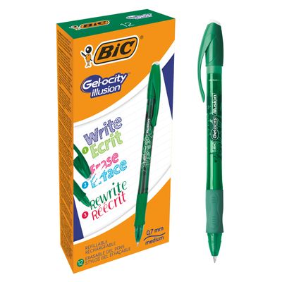 3086123460140-Bic Gelocity Illusion - Pack de 12 rollers effaçables - 0,7 mm - vert--0