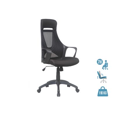 3397703697123-Fauteuil de bureau FREETOWN - accoudoirs fixes - appui-tête intégré - noir--0