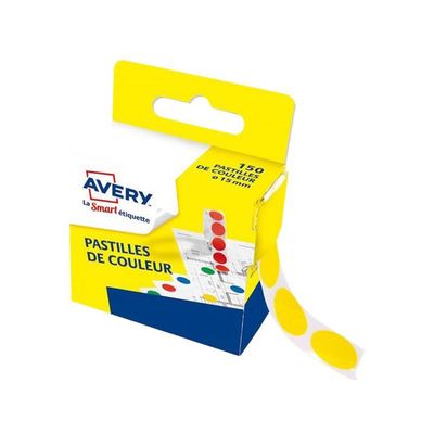 5014702026225-Avery - 150 Pastilles adhésives - jaune - diamètre 15 mm - boîte distributrice--0