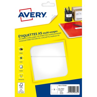 5014702026812-Avery - Etui A5 - 32 Étiquettes multi-usages blanches - 80 x 140 mm - réf ETE002--0