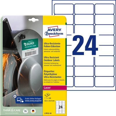 4004182068076-Avery - 240 Étiquettes ultra résistantes blanches - 63,5 x 33,9 mm - Impression laser - réf L7912-10--0