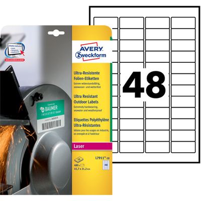 4004182068083-Avery - 480 Étiquettes ultra résistantes blanches - 45,7 x 21,2 mm - Impression laser - réf L7911-10--0