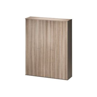 3483600784339-Armoire haute JAZZ+ - L158 x H211 x P48 - 4 portes pliantes - 10 étagères - Chêne gris-Angle droit-0