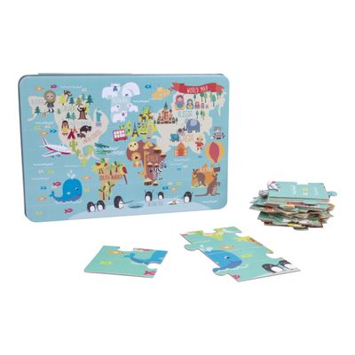 8410782145509-Apli Kids - Puzzle 24 pièces - map monde-Angle gauche-3