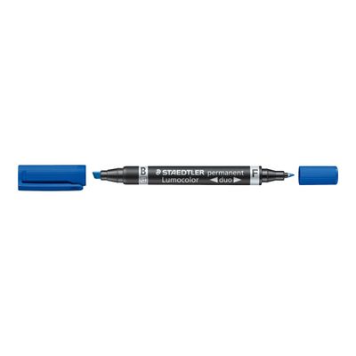 4007817186336-STAEDTLER LUMOCOLOR Duo - Marqueur permanent - double pointe fine et biseautée - bleu-Angle gauche-0