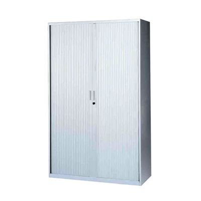 0000793677069-Armoire haute à rideaux - L120  x H198 x P43 cm - 4 tablettes - gris clair--0