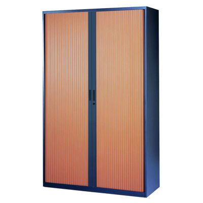 0000793677083-Armoire haute à rideaux - L120  x H198 x P43 cm - 4 tablettes - corps anthracite / porte mersisier--0