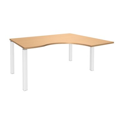 3253310164048-Bureau compact EXPRIM - L160 cm - Retour droite - Plateau imitation Hêtre - Pieds blanc (Pieds de renfort obligatoire à rajou--0