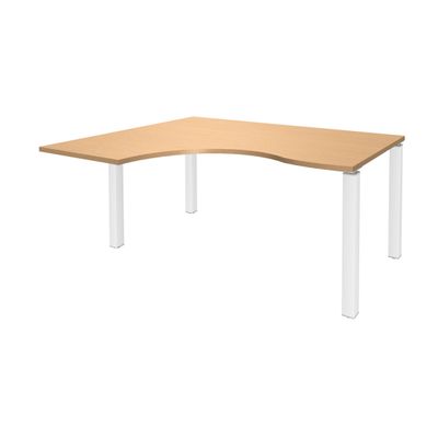 3253310164185-Bureau compact EXPRIM - L160 cm - Retour gauche - Plateau imitation Hêtre - Pieds blanc (Pieds de renfort obligatoire à rajou--0