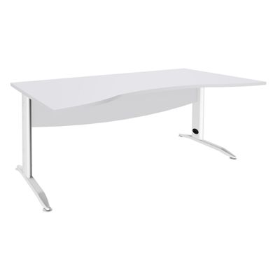 3253310150676-Bureau double vague symétrique IDRA - L180 cm - Pieds blanc - plateau Blanc perle--0