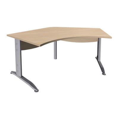 3253310150782-Bureau symétrique 120° IDRA - L185 cm - Pieds aluminium - plateau imitation Chêne clair--0