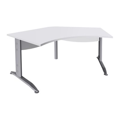 3253310150546-Bureau symétrique 120° IDRA - L185 cm - Pieds aluminium - plateau Blanc perle--0