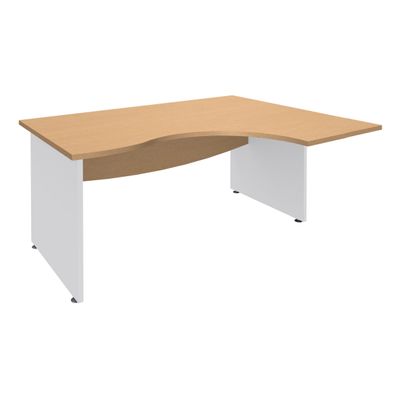 3253310175273-Bureau compact à droite DUAL - L160 cm - Pieds blanc - plateau imitation Hêtre (Pieds de renfort ou caisson bout de bureau obligatoire à rajou--0