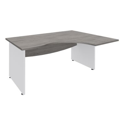 3253310175501-Bureau compact à droite DUAL - L180 cm - Pieds blanc - plateau imitation Chêne gris (Pieds de renfort ou caisson bout de bureau obligatoire à rajou--0