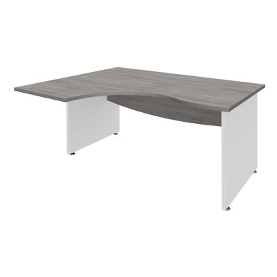 3253310175600-Bureau compact à gauche DUAL - L180 cm - Pieds blanc - plateau imitation Chêne gris (Pieds de renfort ou caisson bout de bureau obligatoire à rajou--0