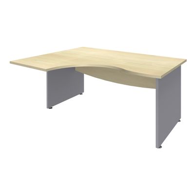 3253310106758-Bureau compact à gauche DUAL - L160 cm - Pieds alu - plateau imitation Erable (Pieds de renfort ou caisson bout de bureau obligatoire à rajou--0