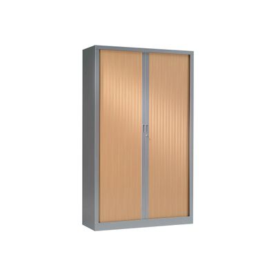 3219095800403-Armoire haute monobloc à rideaux GENERIC - 198 x 120 x 43 cm - aluminium/imitation hêtre-Angle gauche-0