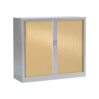 3219095805446-Armoire basse monobloc à rideaux GENERIC - 100 x 120 x 43 cm - aluminium/chêne clair-Angle gauche-0