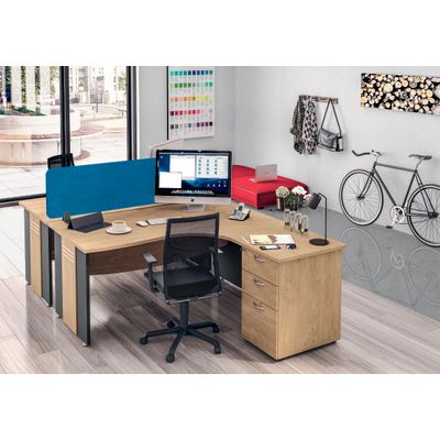 3253310175457-Bureau compact à droite DUAL - L180 cm - Pieds alu - plateau imitation Chêne clair (Pieds de renfort ou caisson bout de bureau obligatoire à rajou--1