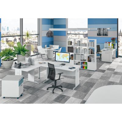 3253310174962-Bureau droit DUAL - L140 - Pieds blanc - plateau blanc--1
